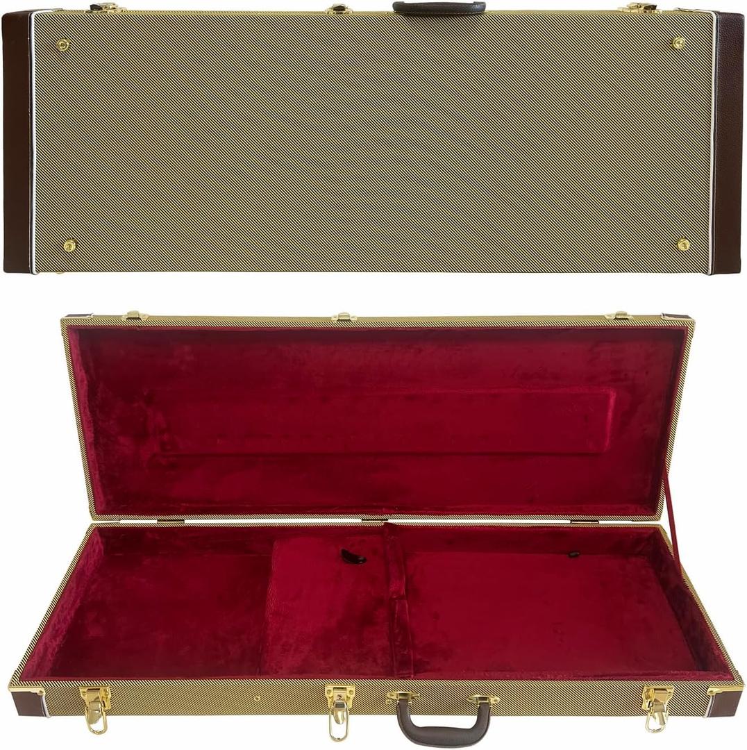 Electric guitar hardshell case leather case bag with internal guitar bag soft layer with locking latch waterproof (Yellow)