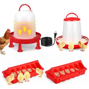 4 Pack 6l Heated Chicken Feeder and Waterer Kit Poultry Waterer Fountain with Leg Support for Chicks Coop Feeding Farm Supplies Birds Duck