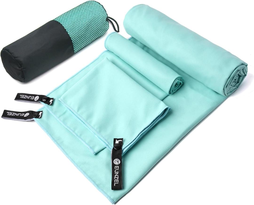 Eunzel Quick Dry Camping Towel, Microfiber Travel Towel 3 Size at 1 Pack,Fast Drying Towel Set for Camping, Beach, Gym, Sports, Yoga & Swimming Pool, Pale Turquoise