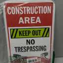 SmartSign 18 x 12 inch “Construction Area - Keep Out, No Trespassing, 24 Hour Surveillance” Metal Sign, 63 mil Aluminum, 3M Laminated Engineer Grade Reflective Material, Multicolor