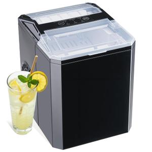 HealSmart Countertop Ice Maker, 9 Ice Cubes Ready in 6 Minutes, 26lbs/24Hrs, 2 Sizes Bullet Ice, Self-Cleaning with Scoop, Basket & Handle, for Kitchen, Office, Black