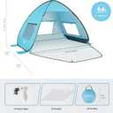 TOBTOS UPF 50+ Pop Up Beach Tent, Easy Set Up Beach Umbrella, Sun Shelter for 2-3 People UV Protection Portable Sunshade, Baby Canopy Cabana, Lightweight with Carry Bag, 78"L x 59"W x 53"H