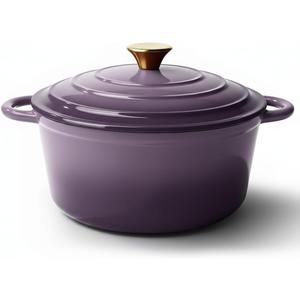 Vintage Style 4.5 Quart Dutch Oven Pot with Lid, Non Stick Enameled Cast Iron Dutch Oven for Bread Baking, Heavy-Duty, Oven Safe Ceramic Cookware Up to 500F for Baking, Braising, Stews, Roasting, Purple