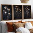 3 Pcs Moody Dried Flower Canvas Wall Art For Bedroom Dark Vintage Floral Framed Wall Art Rustic Aesthetic Botanical Art Prints for Living Room Bathroom 12x16 inch Ready to Hang