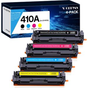 410A Compatible Toner Cartridges Replacement for HP 410X CF410A CF411A CF412A CF413A for M477fnw M477fdw M477fdn M452dn M452nw M452dw Printer, 4-Pack