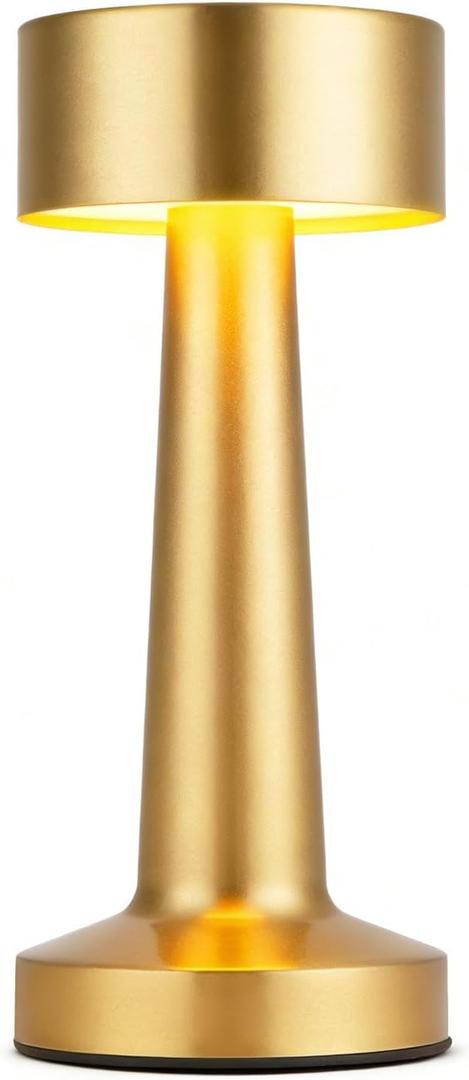 Portable LED Table Lamp, 3-Levels Brightness Metal Desk Lamp,3 Color Touch Control Rechargeable Lamp, Ideal Bedside Lamp for Nightstand,Bedroom, Living Room (Light Golden)