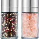 Salt and Pepper Grinder 2pcs Black Pepper Mill Refillable Manual Stainless Steel Lid Adjustable Coarseness Glass Material Fits in Home Kitchen Barbecue