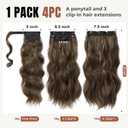 FLUFYMOOZ 4PCS Half Up Half Down Ponytail Extension Set, Fake Ponytail Soft Synthetic Hairpiece for Women, Long Thick Clip in Hair Extensions Wavy Fuller High Wrap Around (Deep Brown with Dirty Blonde 22In)