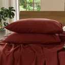MooMee Bedding Pillowcases Pack of 2 100% Washed Cotton Linen Like Textured Breathable Durable Soft Comfy (Solid Fired Brick Red, Standard)