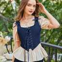 SCARLET DARKNESS Women's Renaissance Corset Tops Vintage Lace Up Overbust Bustier Bodice (Blue, M)