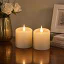 Flickering Flameless Candles with 3D Moving Flame, Real Wax Battery Operated Candles with Timer and Remote, Last 600+ Hours, 3" x 3" LED Fake Candles for Home Wedding Christmas Decor, 2 Pack