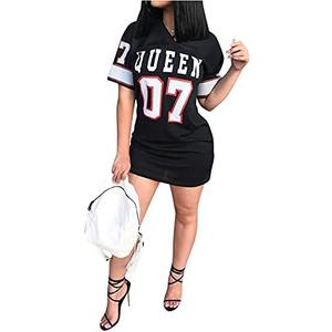 MenXu Women's Fashion Sexy V Neck Queen Letter Printed Package Dress Casual Hip Hop Short Sleeve Mini Dresses, XL