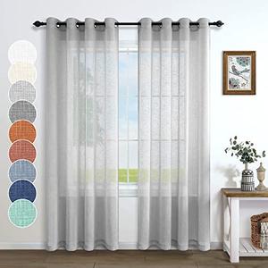 Gray Sheer Curtains 96 Inches Long for Living Room 2 Panels Grommet Woven Textured Voile Drapes Flowy Lightweight Floor Length Curtains for Dining Room Bedroom Sliding Glass Door 52x96 Inch Light Grey