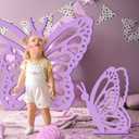 Yousoontic 2 Pcs Large Wood Butterfly Prop 41 Inch and 24 Inch Butterfly Standing Wings Cutout Backdrop Decoration for Birthday Baby Shower Wedding Party (Purple)