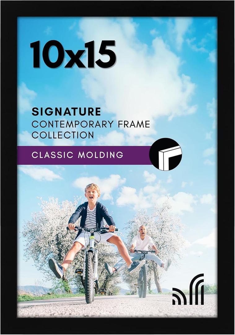 Americanflat 10x15 Picture Frame with Shatter-Resistant Glass - Signature Collection - Gallery-Style Frames Made of Engineered Wood - Photo Frame for Wall Display - Black