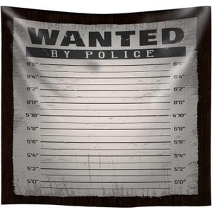 Soft Fabric Wanted by Police Backdrop Mugshot Height Chart Poster Background Western Cowboy 6x6ft Birthday Wedding Bachelorette Party Decoration Photo Booth Studio Props RBJLSME027 (Economical Polyester)