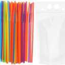 50sets Resealable Portable Drink Pouches Straw Holes Semi Freezable Beverage Bags for Adults and Boys and Girls for Cold and Hot Drinks for Outdoor Activities (As Shown 2)