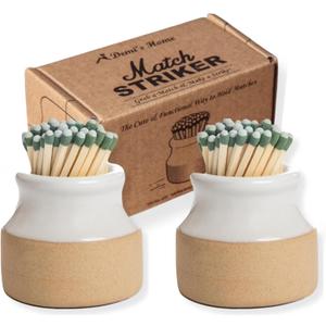 Demi's Home Match Striker - Set of 2 - White - (Matches Not Included) - Ceramic Match Holder with Striker