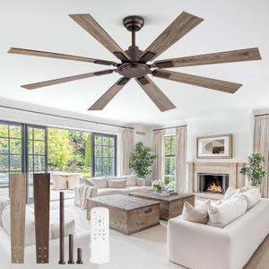 ZMISHIBO 65 Inch Oil Rubbed Bronze Ceiling Fan No Light with Remote