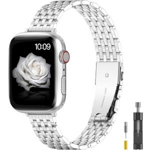 for Apple Watch Band 38mm 40mm 41mm 42mm 44mm 45mm Series 9 8 7 6 5 4 3 2 1 SE SE2 Women and Men,Classic Stainless Steel Metal Watchband for iWatch Bands, Pretty Shiny Look
