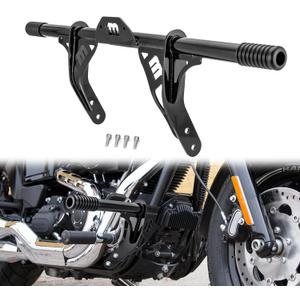 Wsays Front Engine Guard Crash Bar Flat-Out Highway Peg Bar Compatible with Harley Dyna Fat Bob Street Bob Super Glide Low Rider with Mid Control 2006-2017 Models (Gloss Black)