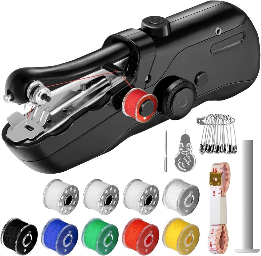 Handheld Sewing Machine, Mini Portable SewingMachine for Beginners, Electronic Small Sewing Machine for Quick Stitching & DIY Crafts, Complete Sewing Kit (Black)