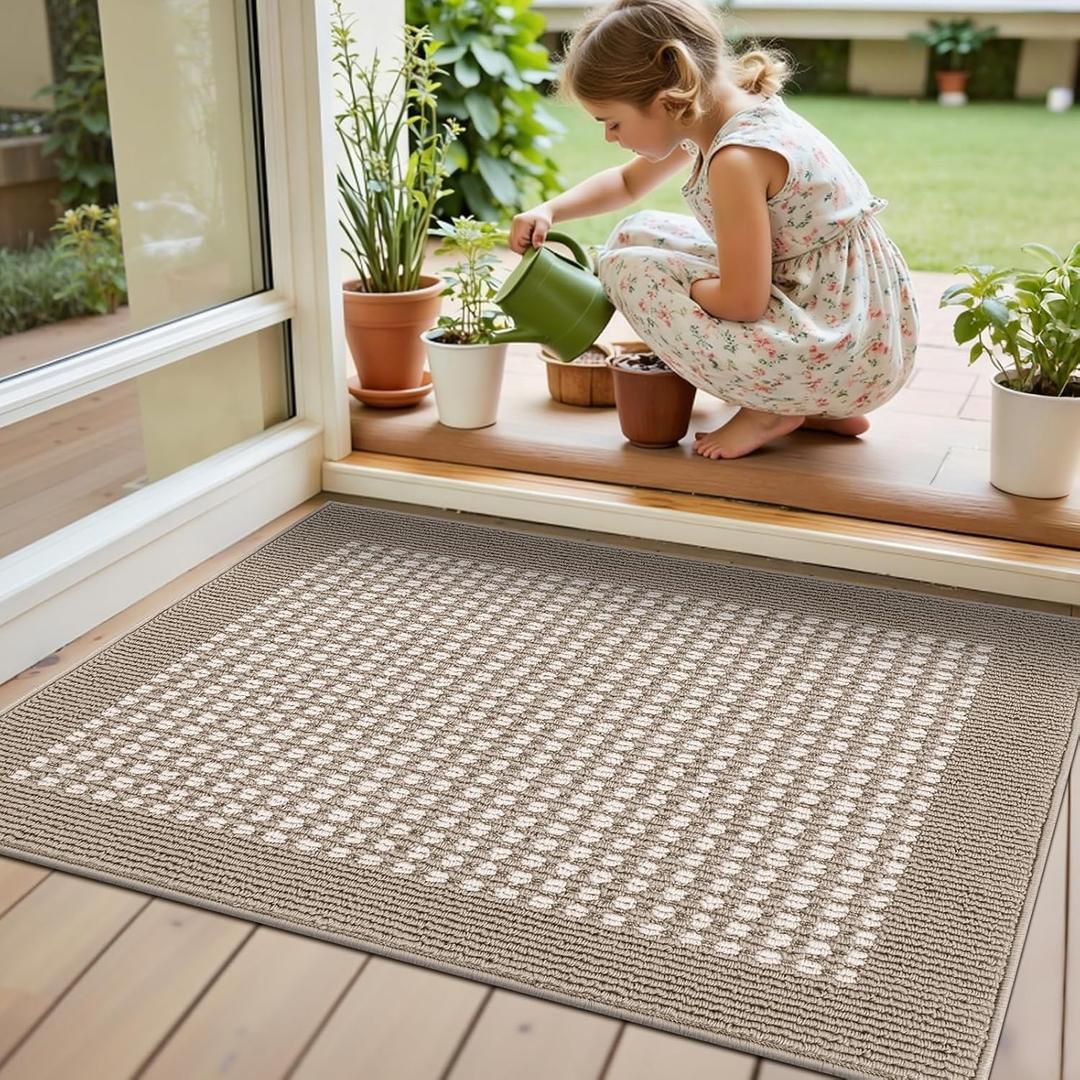 Ileading Indoor Door Mat 24" X 36" Absorbent Dog Muddy Paws Mat Low-Profile Entrance Small Runner Rug with Non-Slip Rubber Backing Machine Washable Inside Welcome Mat for Entryway,Kitchen(Beige)