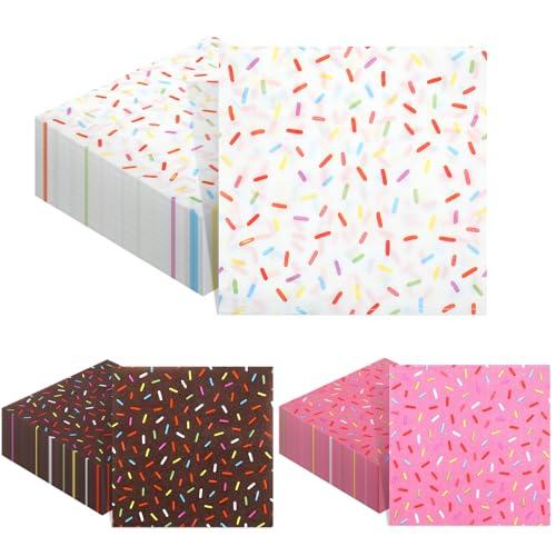 MotiMind 150 Pcs Donut Sprinkles Napkins Ice Cream Donut Party Supplies Disposable 2 Ply Paper Napkins Hand for Dessert Birthday Baby Shower Treats Cupcake Party Table Decor Dinner