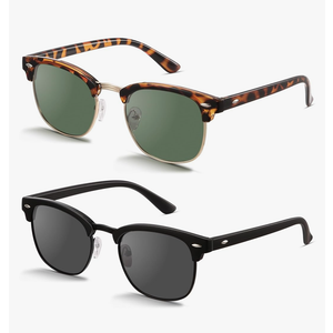 livho Rimless Trendy Polarized Sunglasses Men Women, Retro Sun Glasses for Men Women 2024, Semi Rimless UV Protection Shades, 2 Pack, Black and  tortoise