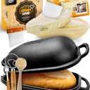 Cast Iron Bread-Pan with Lid - incl. Sourdough Bread Baking Supplies - like Banneton Bread-Proofing Basket - 7.2QT Bread-Oven Dutch, Oven for Bread-Baking Cast Iron Pan Scoring Tool Lame Kit