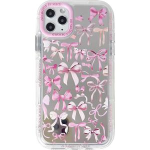 NITITOP Compatible with iPhone 11 Pro Max Case Mirror Cute Silk Ribbon Bow Knot Pattern for Girls Women Bowknot Ultra Slim with Bumper Protector Soft TPU Silver Protective Cover - Pink