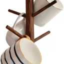 Dorhors Mug Holder Tree,Coffee Cup Holder with 6 Hooks, Wood Mug Rack for Counter,Coffee Bar Accessories and Orgnizer Station(Brown)