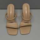 Shoe'N Tale Women's Strappy Heels Kitten Heeled Mules Two Straps Square Open Toe Slip On Sandals, Size 7.5, 
Nude