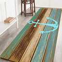 Bathroom Rugs, Kitchen Rug Non-Slip Soft Absorbent Bath Mats with Nautical Anchor Flannel for Bathroom Kitchen and Hallway 24 inches X 71 inches Turquoise/Brown