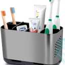 Boperzi Toothbrush and Toothpaste Holder Brushed Nickel Drainage for Bathroom Vanity, Large Electric Toothbrush Storage Caddy Anti-Slip Rustic with Adjustable Dividers for Family, Kids