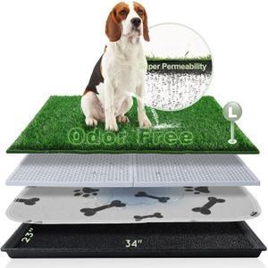 HQ4US 4LEGS Dog Grass Pad with Tray Large 3423, Ultra-Absorbent Artificial Grass Pad for Dogs Potty Grass Hemmed Edge for Indoor Potty Training, Reusable Dogs Pee Pads, Dog Litter Box for Balcony