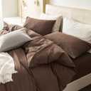 JIYUAN Queen Size Duvet Cover Set, 3-Piece - 100% Washed Cotton, Linen-Like Soft & Breathable with Zipper Closure, Includes 90x90 Inch Cover & 2 Pillowcases, Solid Chocolate Brown
