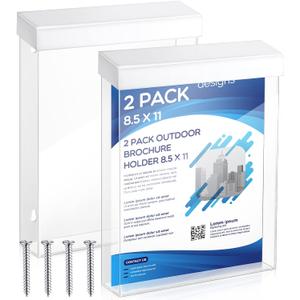 Remerry 2 Pcs Outdoor Brochure Holder 8.5 x 11 Inch Waterproof Acrylic Wall Mount Literature Box Dispenser with White Lid , Clear Real Estate Brochure Box Flyer Holder for Document Pamphlet Display