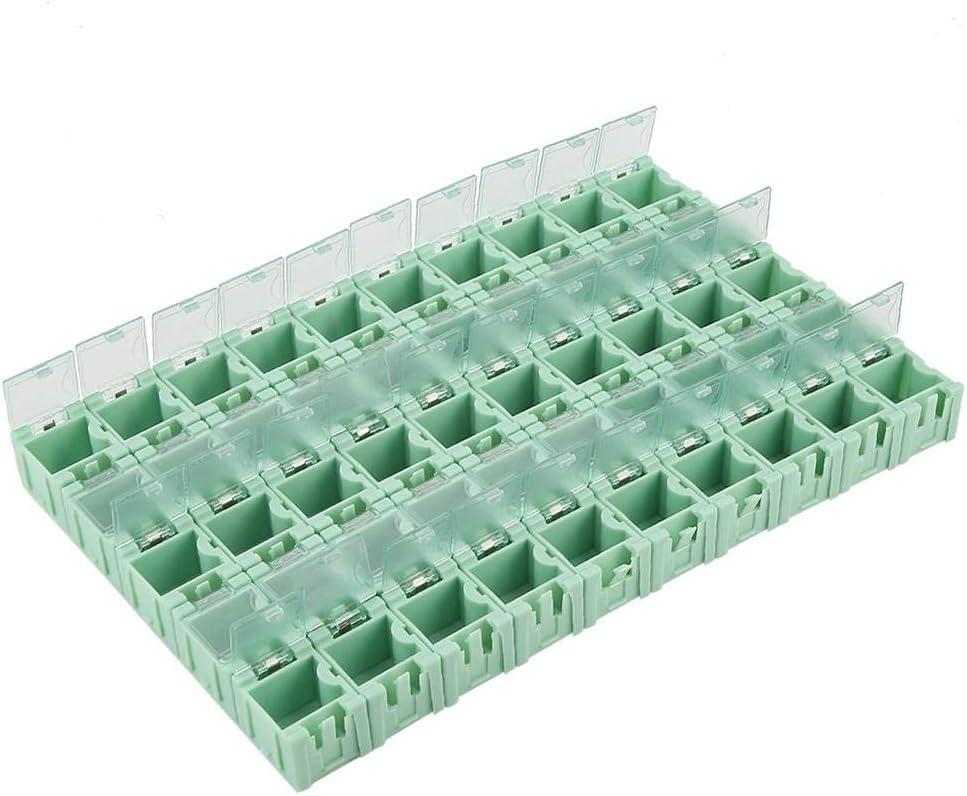 50pcs/Set Green SMT SMD Container Box, Electronic Components Parts Storage Case with Transparent Lid, Mini Component Assortment Storage Box, Tool Organizers
