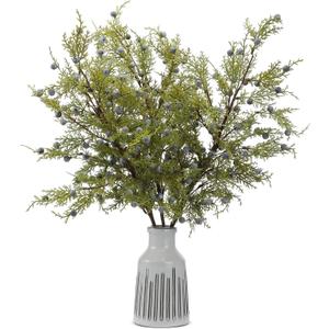Giegxin 3 Pcs 30 Inch Artificial Juniper Berries Stems Christmas Cedar Branches with Pinecones Faux Cedar Picks Juniper Pine Branch Real Touch Greenery Stem for Vase Wreath DIY Winter Holiday Garland