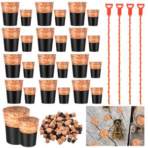 Gerrii 54 Pcs Carpenter Bee Hole Rubber Cork and Stake Kit Small Mini Rubber Soft Wood Corks Tapered Carpenter Bee Plugs Bees Fence Kit for Outside Repair(Trumpet, Mixed Sizes)