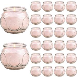 24 Pack of 4 Oz Mini Soy Candles, Rose Scented Candle Set in Vintage Pink for Home, Gifts, Party Favors, Spa & Relaxation It's a Very Holiday Gift to Give to Family and Friends!