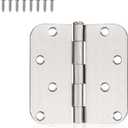 KNOBWELL 3 Pack 4 Inch Door Hinges Satin Nickel Rounded Door Hinges 4" x 4" with 5/8" Corners for Interior&Exterior Doors