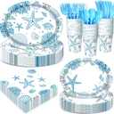 Pajean 350 Pcs Ocean Seashell Party Decorations 12 in Summer Disposable Oval Plates and Napkins Blue Coral Heavy Duty Tableware Set for 50 Guests Last Toast on The Coast Birthday Party Supplies