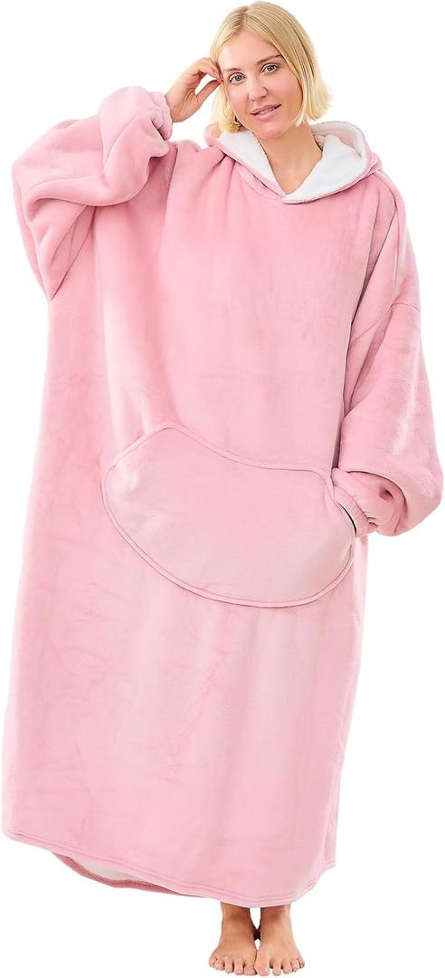 Moinlizy Wearable Blanket Hoodie, Long Thick Hooded Blanket Oversized for Adults Women Men with Pocket and Sleeves