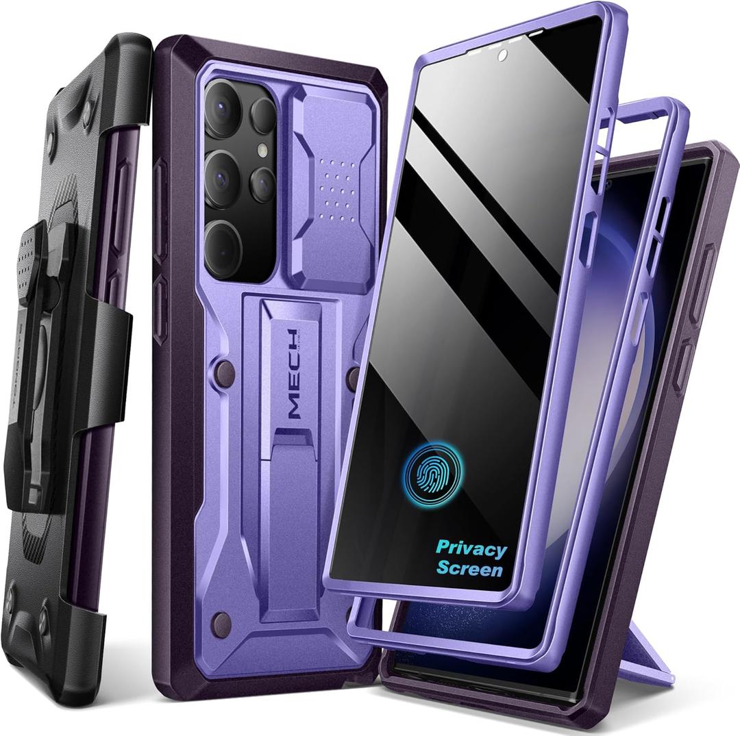 TONGATE for Samsung Galaxy S23 Ultra Case, [Built-in Slide Camera Cover & Screen Protector] [2 Front Frame]Military Grade Shockproof S23 Ultra Phone Case with Kickstand & Belt-Clip 6.8",Privacy Purple