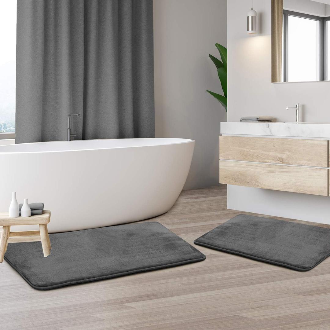 Clara Clark 2 Piece Bathroom Rug Set - Memory Foam, Bath Mat Set, Plush, Cozy, Ultra Soft, Non Slip, Machine Washable, Quick Dry - 24 x 17+ 32 x 20 - Dark Grey