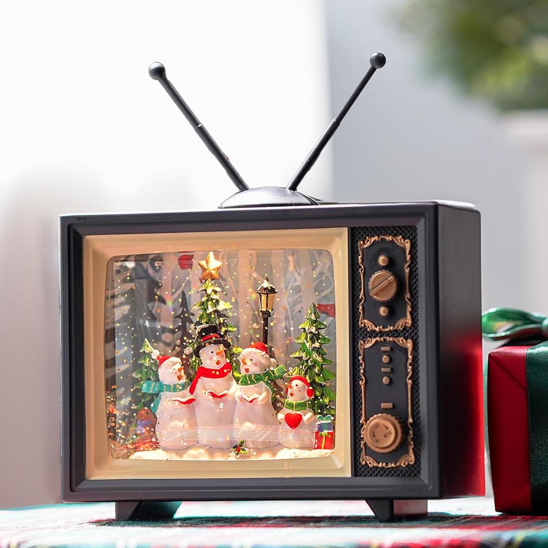 10" Christmas Snow Globes Lantern, Sparkling Musical Snowman Choir Water TV, USB and Battery Powered Christmas Home Tabletop Decorations Gift