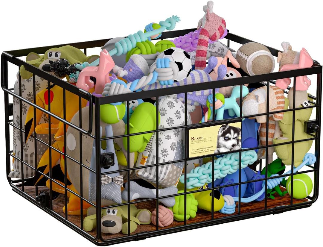 Metal Dog Toy Bin Storage Box with Handles for Puppy and Pet - Personalized Large Chew Proof Dog Toy Basket Organizer for Living Room