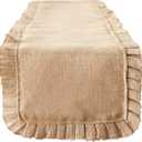 DII Jute Burlap Collection Kitchen Tabletop, Table Runner, 14x108, Ruffle Trim Natural